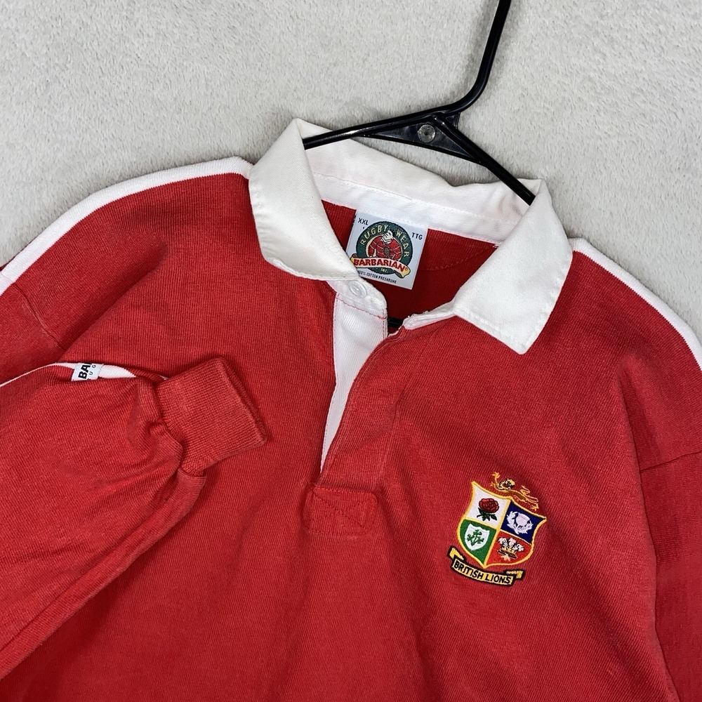 Vintage Barbarian British Lions Rugby Jersey Men's XXL Red Coat of Arms Sports